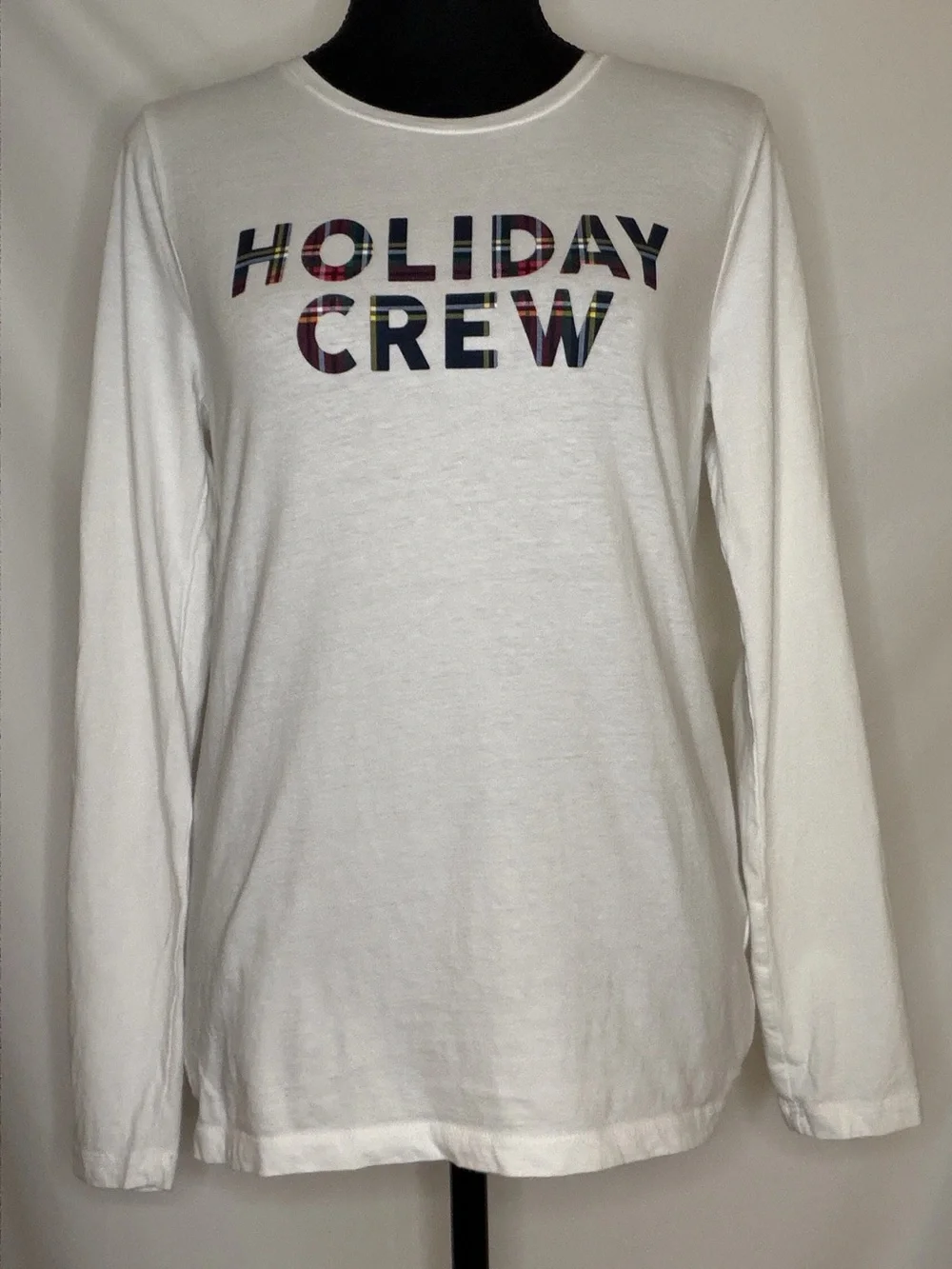 WHITE J.CREW HOLIDAY CREW GRAPHIC COTTON LONG SLEEVE TEE